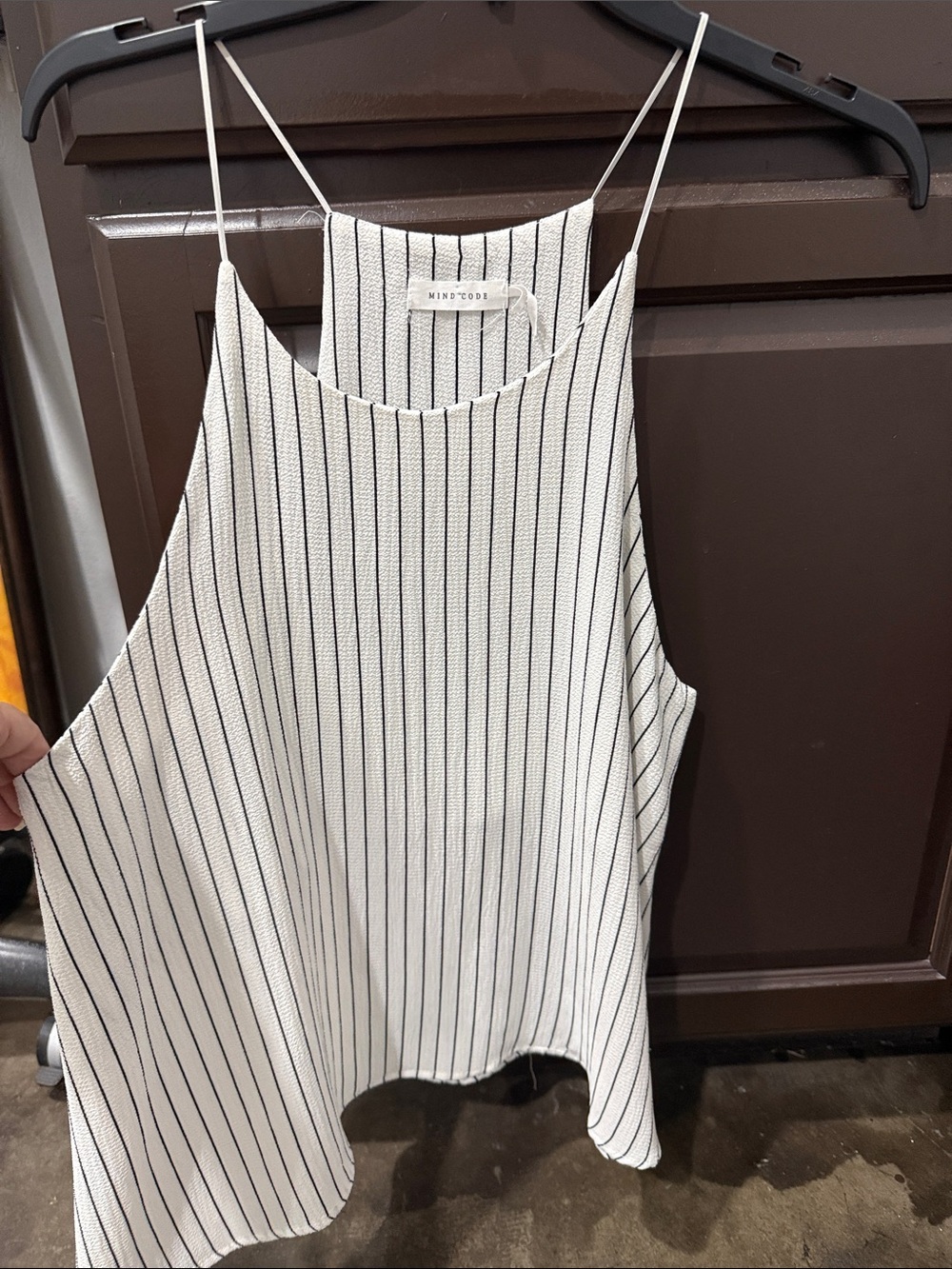 Mind Code White with Black Pinstripe Spaghetti-Strap Camisole